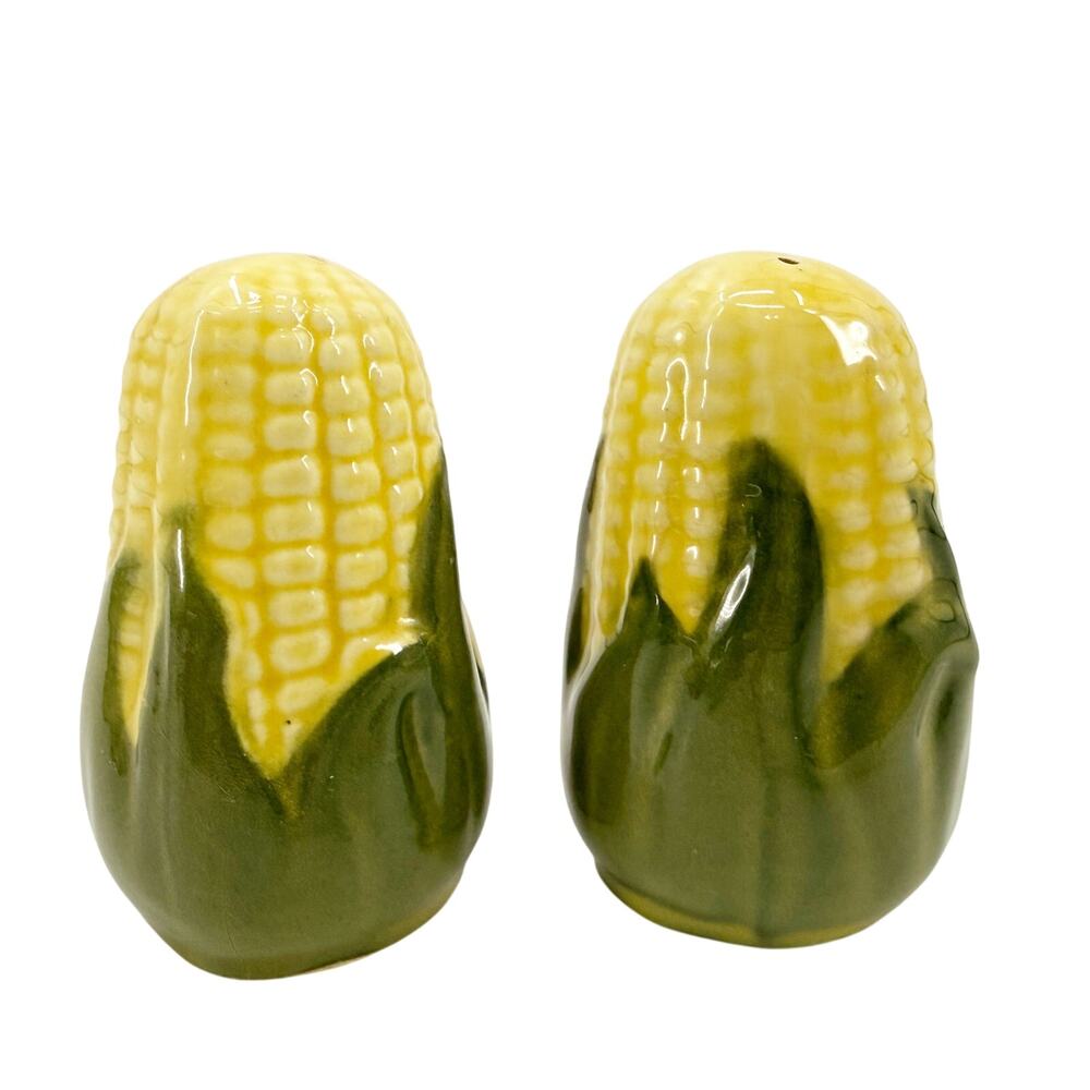 vintage Shawnee corn husks Salt & Pepper Shakers set green & yellow pottery